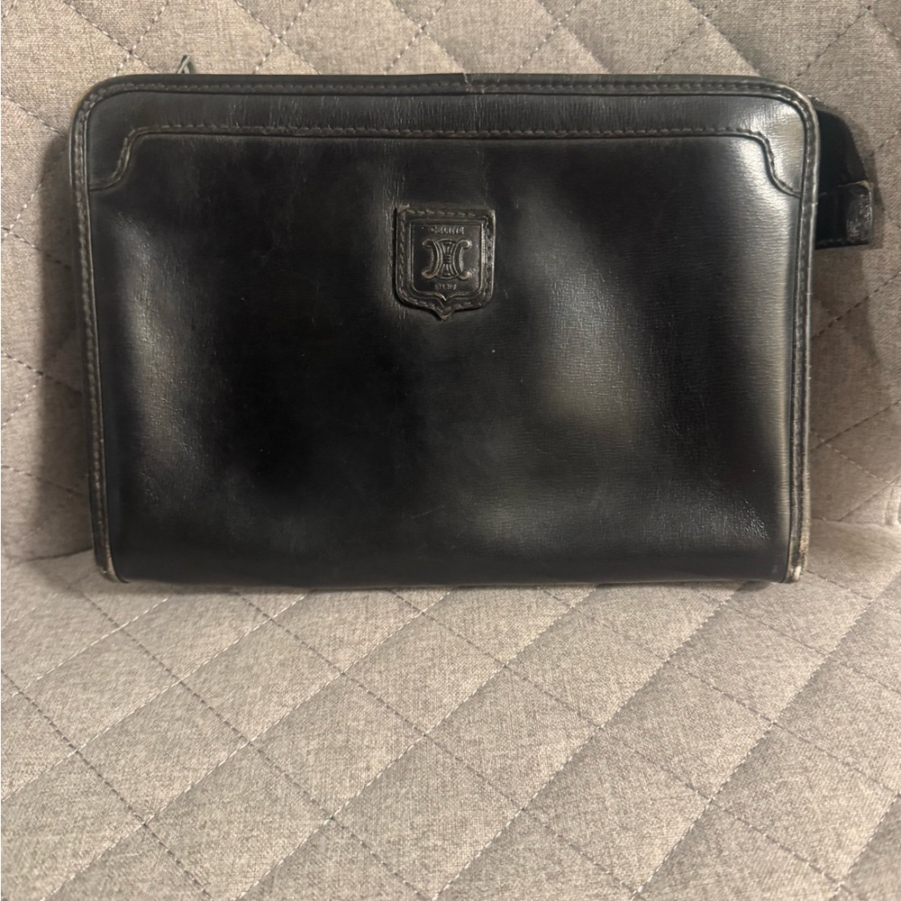 Vintage Black Leather Celine Clutch